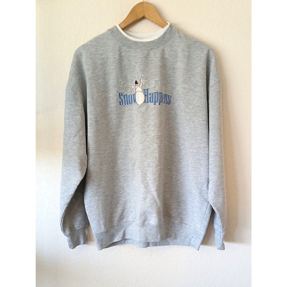 Vintage Snow Happens Grandmacore Gray Sweatshirt 90s